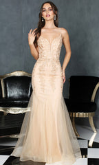 Adora Design 3183 - Sleeveless V-Back Prom Dress with Embroidery