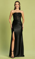 Adora Design 3184 - Strapless Lace Embellished Dress with Slit