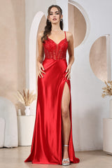 Adora Design 3190 - Plunging Neckline Lace-Up Evening Dress