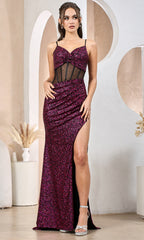 Adora Design 3194 - Illusion Midriff V-Back Long Dress