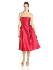 Adrianna Papell - 41912150SC Strapless Pleated Tea Length A-line Dress