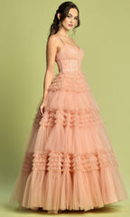 Adora Design 3202 - V-Neckline Tiered Ruffle Prom Gown