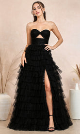 Adora Design 3204 - Sweetheart Cutout Ruffle Evening Dress