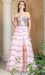 Adora Design 3213 - Sweetheart Neckline Tiered A-Line Dress with Slit