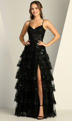 Adora Design 3217 - Sleeveless Tiered Long Dress with Slit