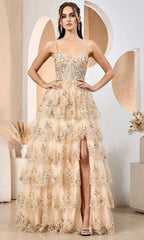 Adora Design 3217 - Sleeveless Tiered Long Dress with Slit