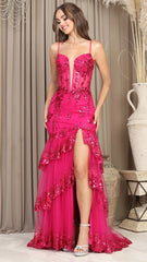 Adora Design 3219 - Lace-Up Back Sparkle Tiered Dress