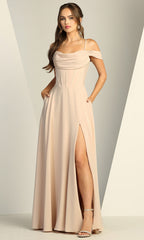 Adora Design 3229 - Cold Shoulder Flowing Dress with Pockets