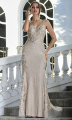 Adora Design 3241 - Applique V-Neckline Fitted Evening Gown