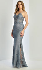 Adora Design 3241 - Applique V-Neckline Fitted Evening Gown