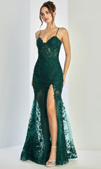 Adora Design 3242 - Embroidered Illusion Flared Long Gown