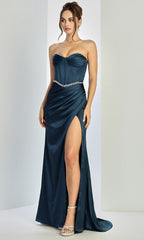 Adora Design 3243 - Beaded Trim Corset Slit Prom Gown
