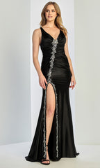 Adora Design 3248 - V-Neck Slit Prom Gown with Ruched Detail