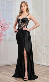 Adora Design 3249 - Illusion Bodice Sweetheart Gown with Side Drape