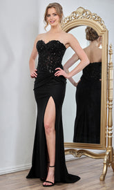 Adora Design 3253 - Strapless Embellished Slit Formal Gown
