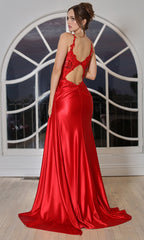 Adora Design 3257 - Sleeveless Applique Sheath Gown with Cutout Back