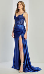 Adora Design 3257 - Sleeveless Applique Sheath Gown with Cutout Back