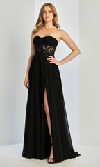 Adora Design 3264 - Lace Applique A-Line High Slit Gown
