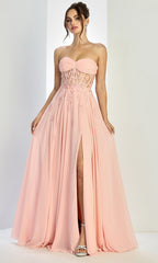 Adora Design 3264 - Lace Applique A-Line High Slit Gown