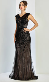 Adora Design 3272-03 - Cap Sleeve Illusion Back Beaded Gown