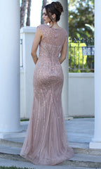 Adora Design 3272-03 - Cap Sleeve Illusion Back Beaded Gown