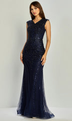 Adora Design 3272-03 - Cap Sleeve Illusion Back Beaded Gown