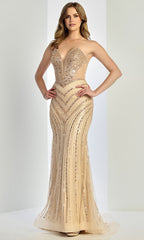 Adora Design 3282 - Lace-Up Back Linear Beaded Prom Gown