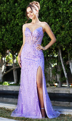 Adora Design 3283 - Lace-Up Back Sheath Prom Gown with Slit