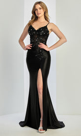 Adora Design 3288 - V-Neck Slit Prom Gown with Appliques