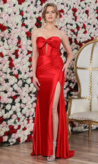 Adora Design 3289 - Bow Neckline High Slit Fitted Gown