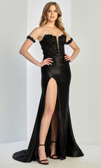 Adora Design 3293 - Plunging Sweetheart Floral Accent Corset Gown
