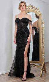 Adora Design 3296 - Sweetheart Sparkling Fitted Gown with Fringes