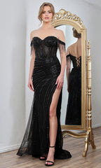Adora Design 3296 - Sweetheart Sparkling Fitted Gown with Fringes