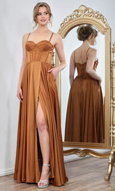 Adora Design 3301 - Spaghetti Strap Corset Long Gown with Pockets