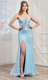 Adora Design 3303 - High Slit Linear Beaded Prom Gown