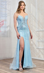 Adora Design 3303 - High Slit Linear Beaded Prom Gown