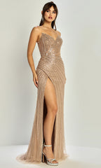 Adora Design 3314 - Strapless V-Neck Embellished Gown with Slit