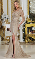 Adora Design 3315-03 - Bateau Neckline Beaded Applique Fitted Gown