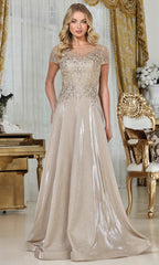Adora Design 3316-03 - Short Sleeve Applique A-Line Gown