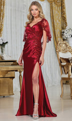 Adora Design 3327-03 - V-Neck Embroidered Bodice Sheath Gown