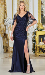 Adora Design 3327-03 - V-Neck Embroidered Bodice Sheath Gown