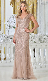Adora Design 3332-03 - V-Neckline Beaded Detail Long Gown