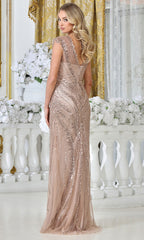 Adora Design 3332-03 - V-Neckline Beaded Detail Long Gown