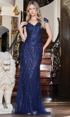 Adora Design 3332-03 - V-Neckline Beaded Detail Long Gown