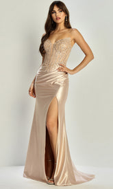 Adora Design 3337 - Embellished Front Slit Evening Gown