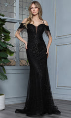 Adora Design 3342 - Cold Shoulder Intricate Beaded Long Gown