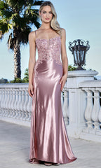 Adora Design 3347 - Lace-Up Back Slit Sheath Gown