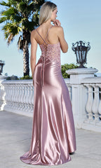 Adora Design 3347 - Lace-Up Back Slit Sheath Gown