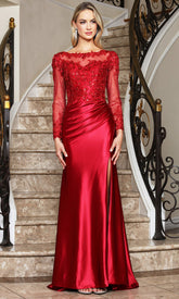 Adora Design 3348-03 - Lace Applique Bateau Neck Evening Gown