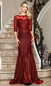 Adora Design 3354-03 - Bateau Neck Lace Mermaid Gown